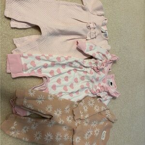 Baby Girls Pink Heart and Bow Rompers - 3 Pack